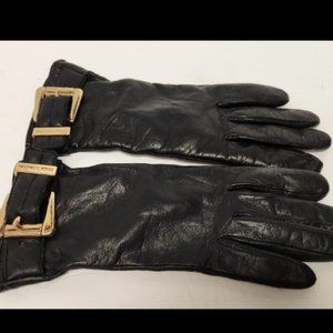 Michael Kors Belted Buckle Leather Gloves - Size Medium
